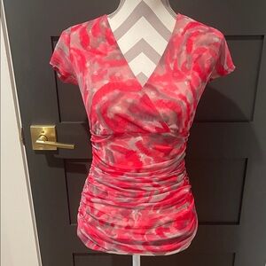 INC International Concepts Pink and Gray V-Neck Blouse